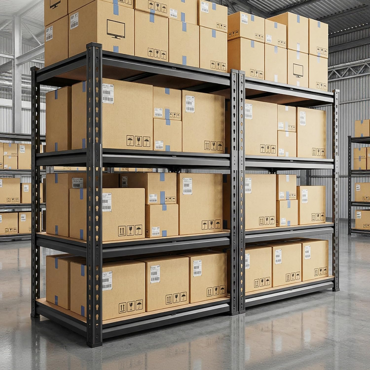 Justerbar metallhylla med 5 hyllplan och 915 kg maxbelastning – FlexiRack™