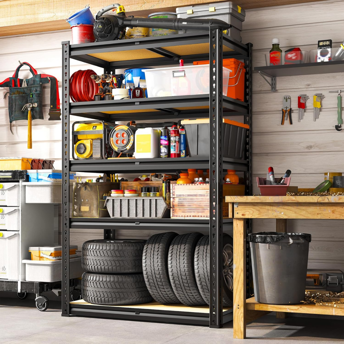 Justerbar metallhylla med 5 hyllplan och 915 kg maxbelastning – FlexiRack™